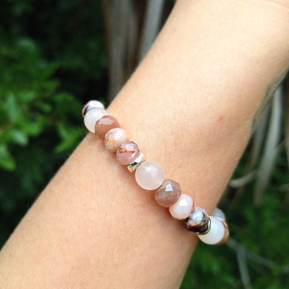 Cherry Blossom Agate, Moonstone, Aventurine Gemstone Bracelet